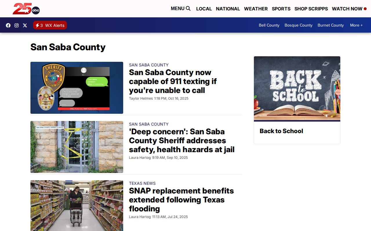 San Saba County arrest-news source at KXXV for records context